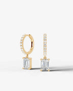 Lab Grown Diamond Emerald Cut Pavé Dangle Huggie Hoop Earrings