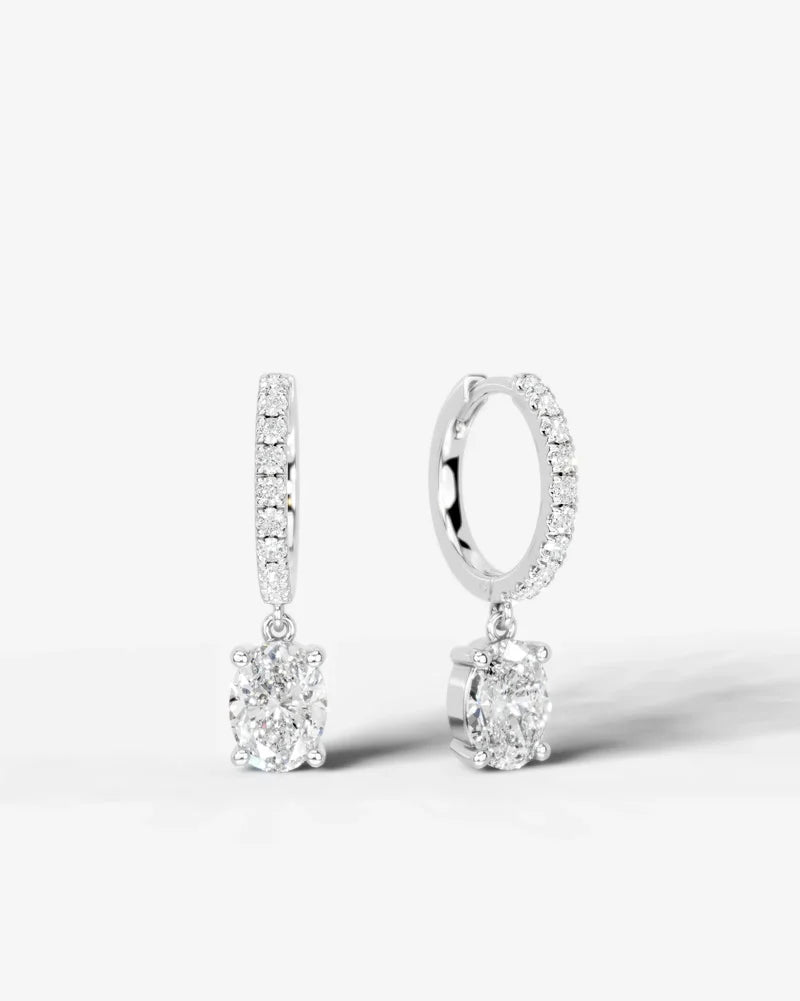 Lab Grown Diamond Oval Cut Pavé Dangle Huggie Hoop Earrings