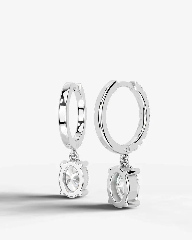 Lab Grown Diamond Oval Cut Pavé Dangle Huggie Hoop Earrings