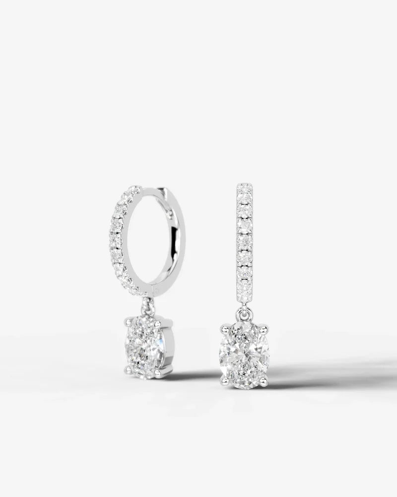 Lab Grown Diamond Oval Cut Pavé Dangle Huggie Hoop Earrings