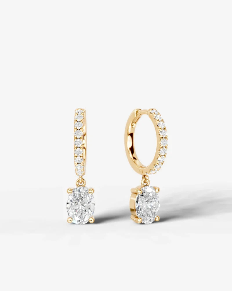 Lab Grown Diamond Oval Cut Pavé Dangle Huggie Hoop Earrings