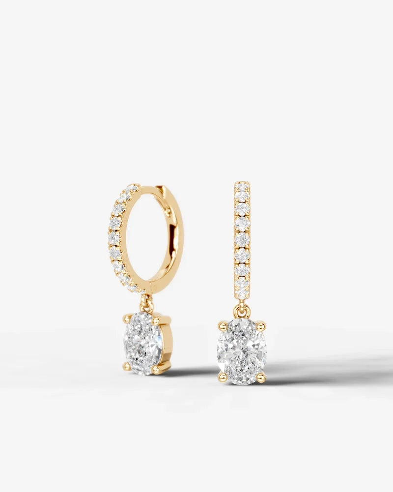 Lab Grown Diamond Oval Cut Pavé Dangle Huggie Hoop Earrings