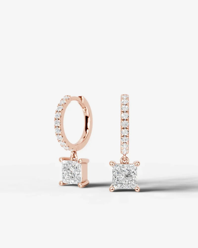 Lab Grown Diamond Princess Cut Pavé Dangle Huggie Hoop Earrings