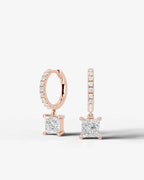 Lab Grown Diamond Princess Cut Pavé Dangle Huggie Hoop Earrings