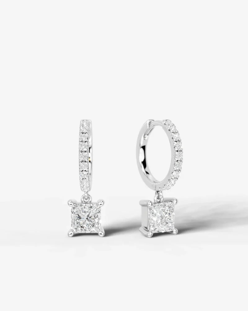 Lab Grown Diamond Princess Cut Pavé Dangle Huggie Hoop Earrings