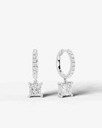 Lab Grown Diamond Princess Cut Pavé Dangle Huggie Hoop Earrings