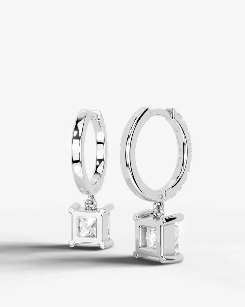 Lab Grown Diamond Princess Cut Pavé Dangle Huggie Hoop Earrings