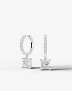 Lab Grown Diamond Princess Cut Pavé Dangle Huggie Hoop Earrings