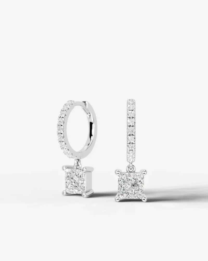 Lab Grown Diamond Princess Cut Pavé Dangle Huggie Hoop Earrings