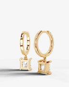 Lab Grown Diamond Princess Cut Pavé Dangle Huggie Hoop Earrings