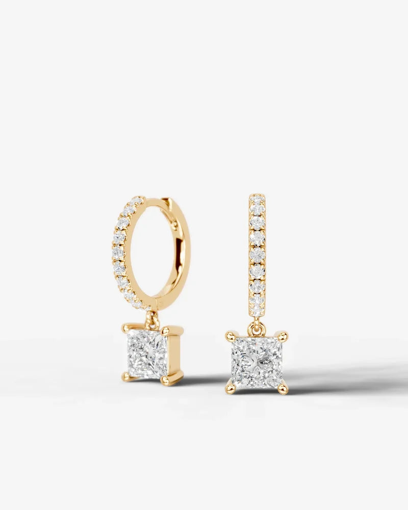 Lab Grown Diamond Princess Cut Pavé Dangle Huggie Hoop Earrings