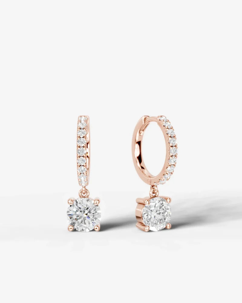 Lab Grown Diamond Round Cut Pavé Dangle Huggie Hoop Earrings
