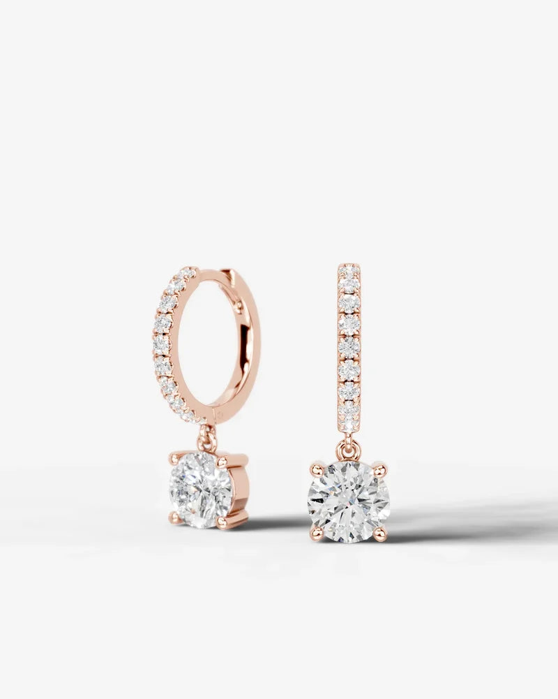 Lab Grown Diamond Round Cut Pavé Dangle Huggie Hoop Earrings