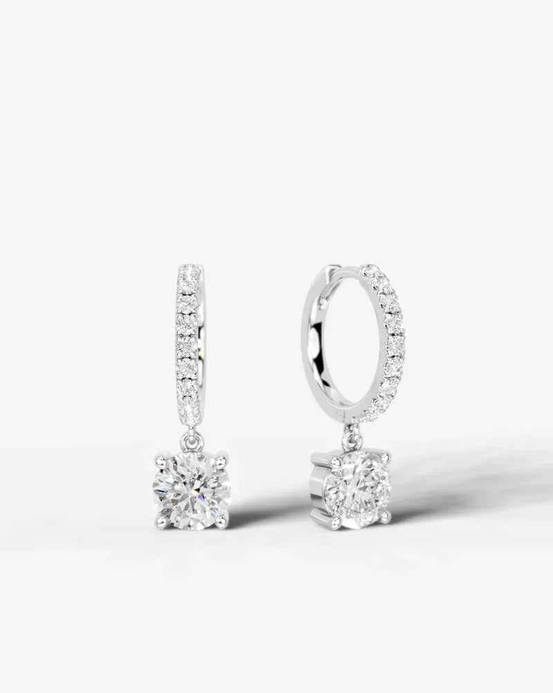 Lab Grown Diamond Round Cut Pavé Dangle Huggie Hoop Earrings