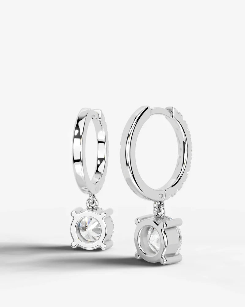 Lab Grown Diamond Round Cut Pavé Dangle Huggie Hoop Earrings