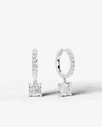 Lab Grown Diamond Square Cushion Cut Pavé Dangle Huggie Hoop Earrings