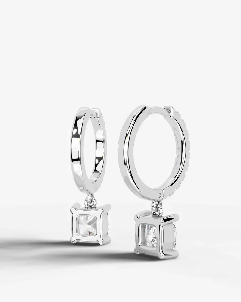 Lab Grown Diamond Square Cushion Cut Pavé Dangle Huggie Hoop Earrings