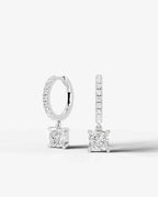 Lab Grown Diamond Square Cushion Cut Pavé Dangle Huggie Hoop Earrings