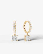 Lab Grown Diamond Square Cushion Cut Pavé Dangle Huggie Hoop Earrings