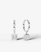 Lab Grown Diamond Asscher Cut Bezel Dangle Huggie Hoop Earrings