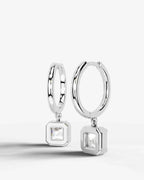 Lab Grown Diamond Asscher Cut Bezel Dangle Huggie Hoop Earrings