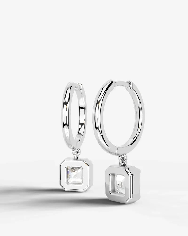 Lab Grown Diamond Asscher Cut Bezel Dangle Huggie Hoop Earrings