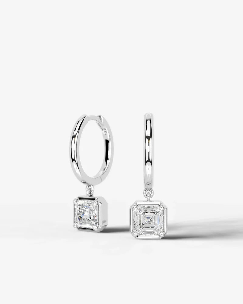 Lab Grown Diamond Asscher Cut Bezel Dangle Huggie Hoop Earrings