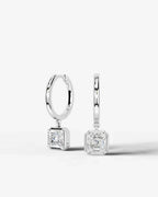 Lab Grown Diamond Asscher Cut Bezel Dangle Huggie Hoop Earrings
