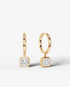Lab Grown Diamond Asscher Cut Bezel Dangle Huggie Hoop Earrings