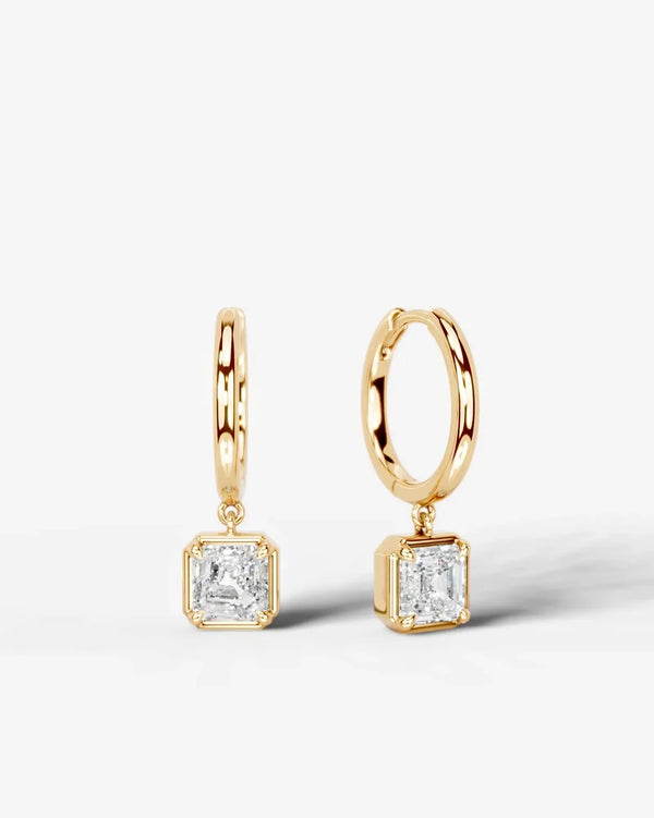 Lab Grown Diamond Asscher Cut Bezel Dangle Huggie Hoop Earrings