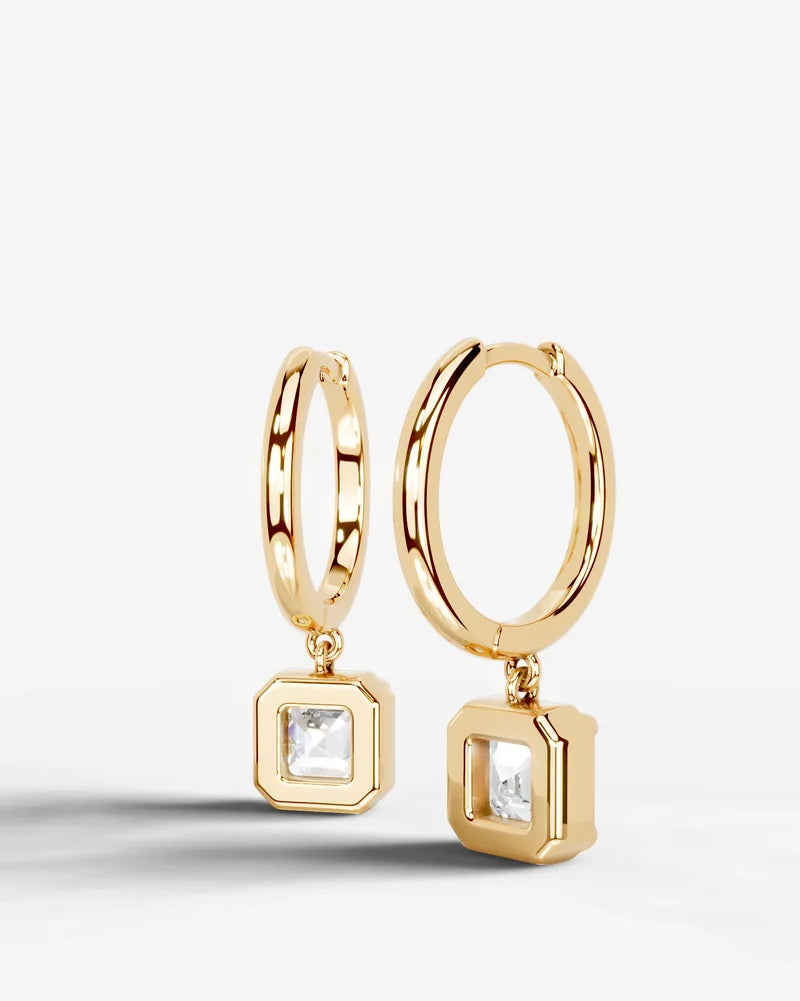 Lab Grown Diamond Asscher Cut Bezel Dangle Huggie Hoop Earrings