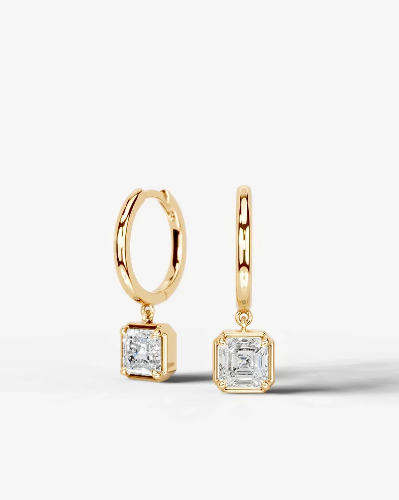 Lab Grown Diamond Asscher Cut Bezel Dangle Huggie Hoop Earrings