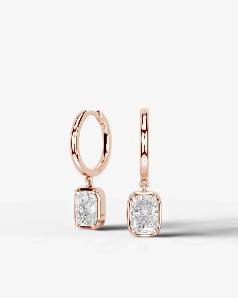 Lab Grown Diamond Elongated Cushion Bezel Dangle Huggie Hoop Earrings