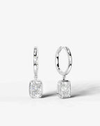 Lab Grown Diamond Elongated Cushion Bezel Dangle Huggie Hoop Earrings