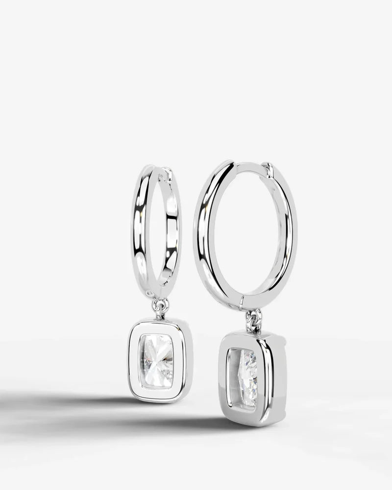 Lab Grown Diamond Elongated Cushion Bezel Dangle Huggie Hoop Earrings