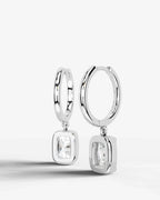Lab Grown Diamond Elongated Cushion Bezel Dangle Huggie Hoop Earrings