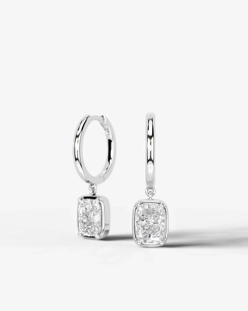 Lab Grown Diamond Elongated Cushion Bezel Dangle Huggie Hoop Earrings