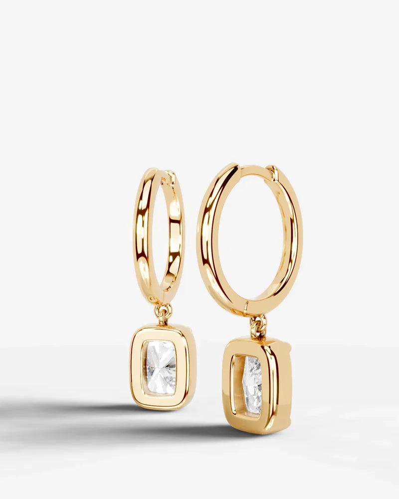 Lab Grown Diamond Elongated Cushion Bezel Dangle Huggie Hoop Earrings