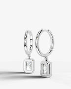 Lab Grown Diamond Elongated Radiant Bezel Dangle Huggie Hoop Earrings