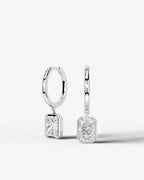 Lab Grown Diamond Elongated Radiant Bezel Dangle Huggie Hoop Earrings