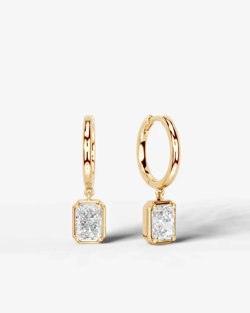 Lab Grown Diamond Elongated Radiant Bezel Dangle Huggie Hoop Earrings