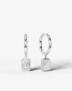 Lab Grown Diamond Emerald Cut Bezel Dangle Huggie Hoop Earrings