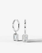 Lab Grown Diamond Emerald Cut Bezel Dangle Huggie Hoop Earrings