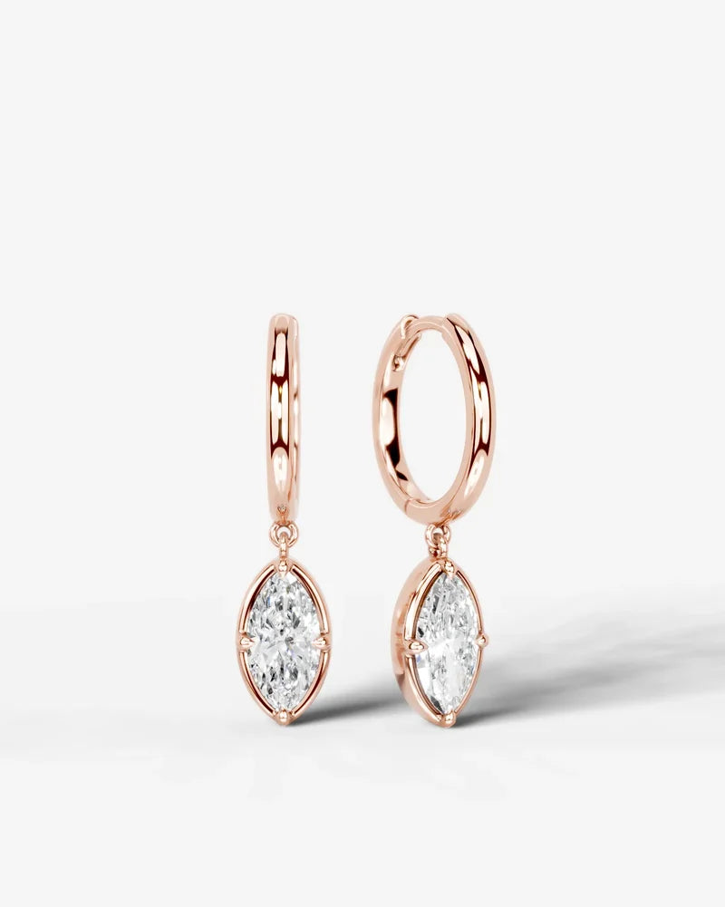 Lab Grown Diamond Marquise Cut Bezel Dangle Huggie Hoop Earrings