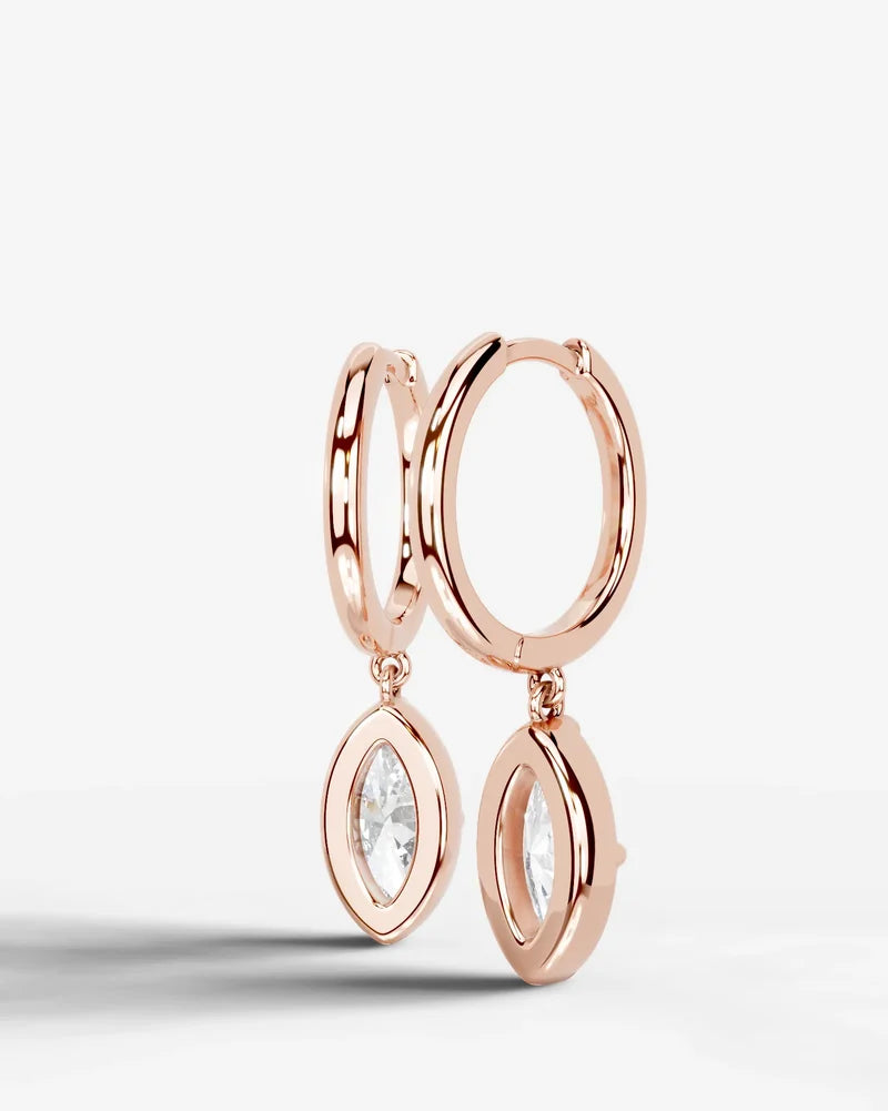 Lab Grown Diamond Marquise Cut Bezel Dangle Huggie Hoop Earrings