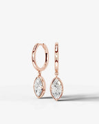Lab Grown Diamond Marquise Cut Bezel Dangle Huggie Hoop Earrings