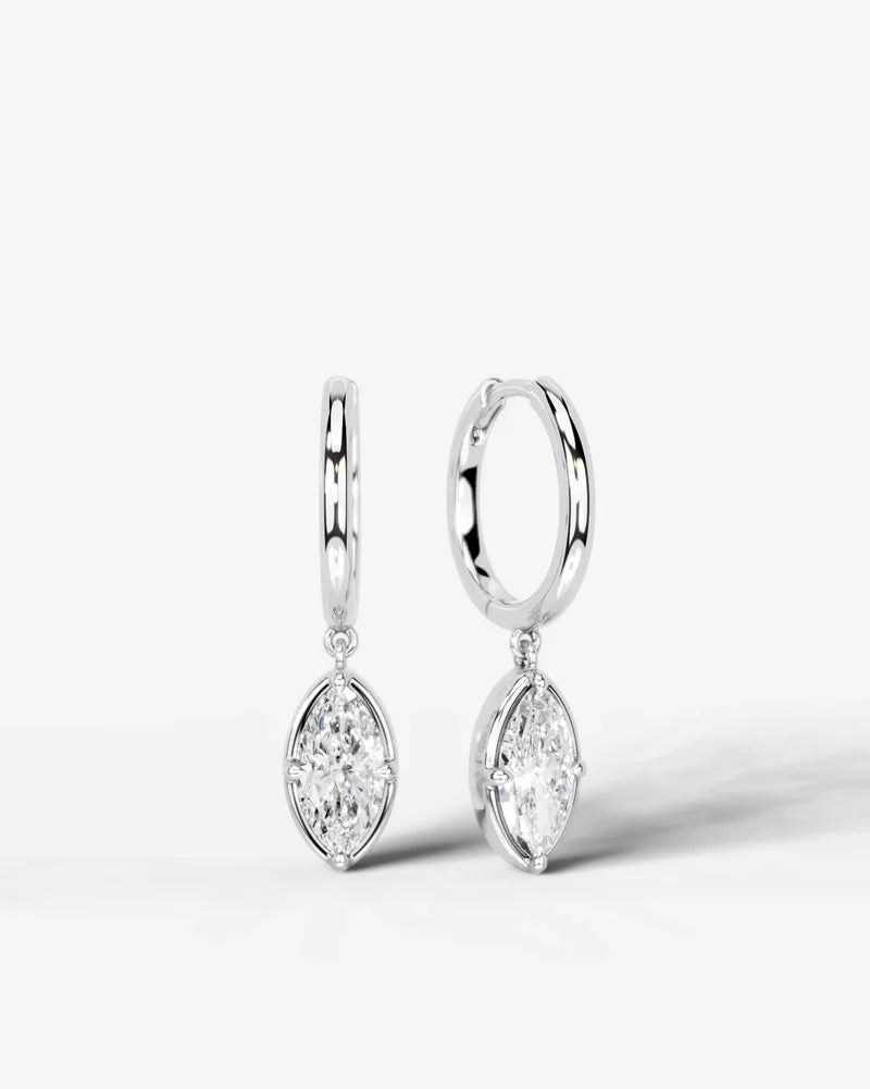 Lab Grown Diamond Marquise Cut Bezel Dangle Huggie Hoop Earrings