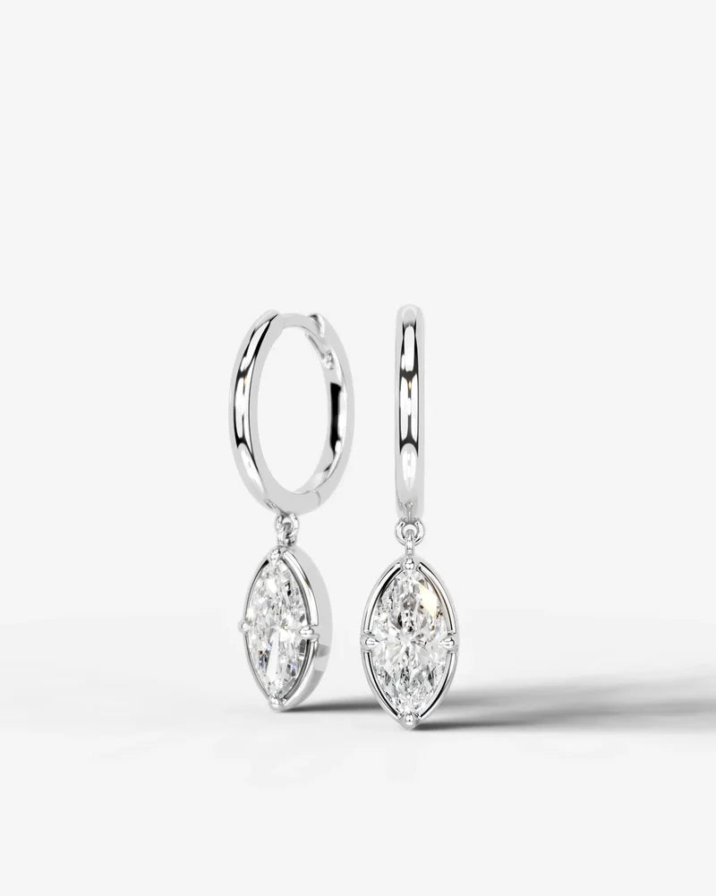 Lab Grown Diamond Marquise Cut Bezel Dangle Huggie Hoop Earrings