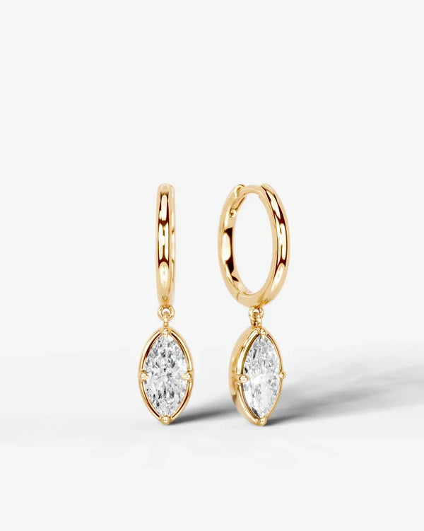 Lab Grown Diamond Marquise Cut Bezel Dangle Huggie Hoop Earrings