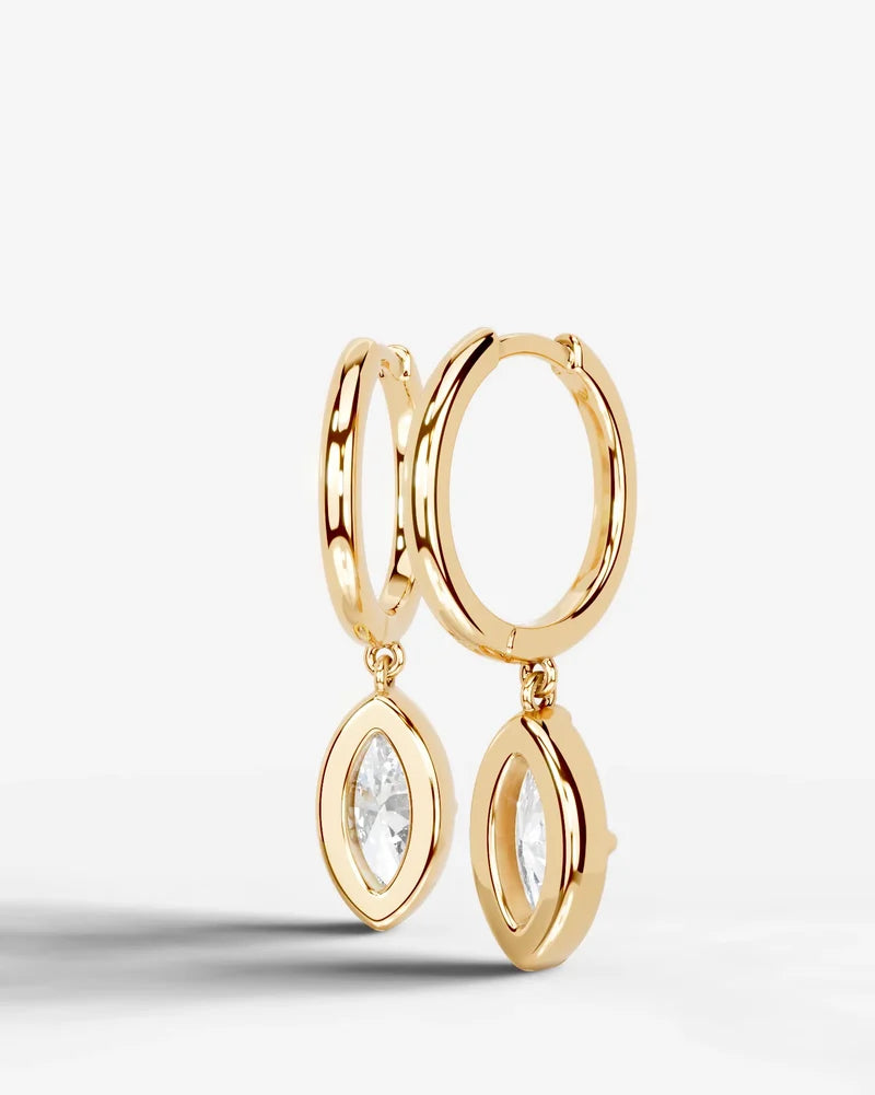 Lab Grown Diamond Marquise Cut Bezel Dangle Huggie Hoop Earrings